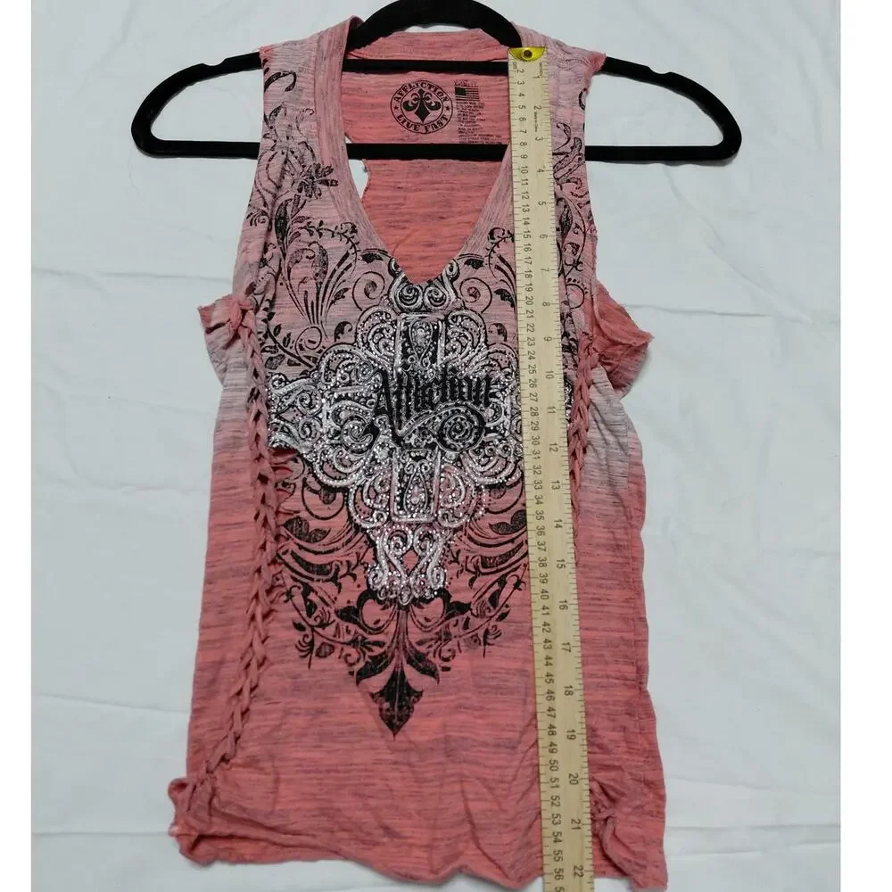 Affliction Graphic Print Tank Top Pink Knit Sleeveless Women Size XS - Picture 5 of 6